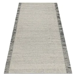 Wollenteppich TAHAR 99003F creme / grau - HANDGEWEBT Linien, Fransen