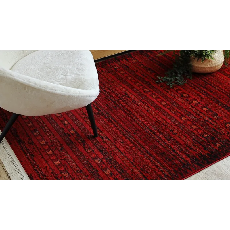 Dywan ORIENT 5820 bordo / czarny Orientalny, pasy z frędzlami 