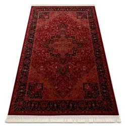 Teppich ORIENT Y307 Bordeaux / Schwarz Rahmen, klassisch, Ornament, mit Fransen
