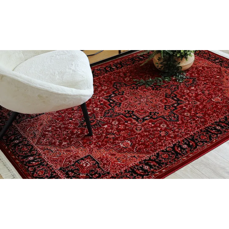 Dywan ORIENT Y307 bordo / czarny Ramka, klasyczny, ornament, z frędzlami 