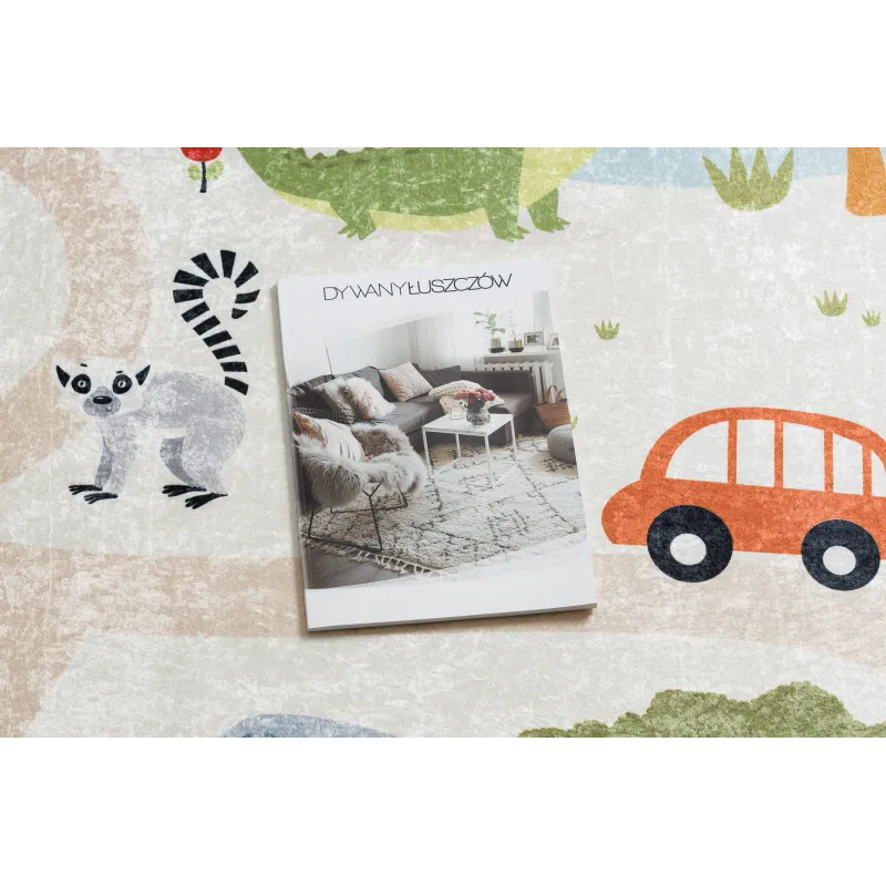 Waschteppich BAMBINO 1165 Zoo in Beige, ideal für Kinderzimmer und Spielbereiche