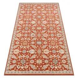 Teppich SOHO 477.07.LA300 Wollstoff OSTA - Blüten, Rahmen natur Terrakotta / Blau