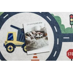 Kremfarbener Kinderteppich BAMBINO 2223 mit Straßen und Autos