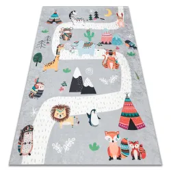 BAMBINO 2160 Waschteppich Indianerdorf, Tiere für Kinder Anti-Rutsch grau - ZWEITKLASSIGES PRODUKT