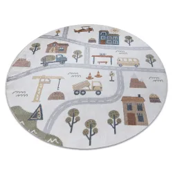 Teppich BONO 9207 Kreis Straßen, Stadt, Baustelle Creme / hellgrau - ZWEITKLASSIGES PRODUKT