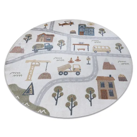 Teppich BONO 9207 rund in Creme und Hellgrau, modernes Muster