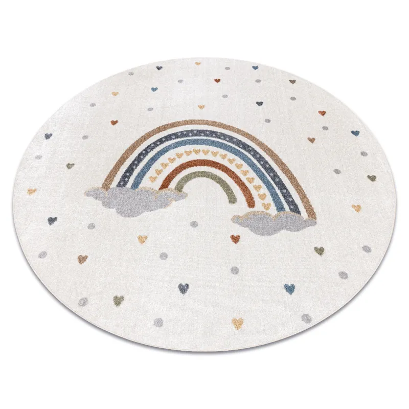 Runder Teppich BONO 724 RAINBOW HEART creme hellgrau - moderner Teppich