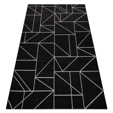 Sisal Teppich in geometrischem Dreiecksdesign, schwarz und silber, ideal für Wohnzimmer