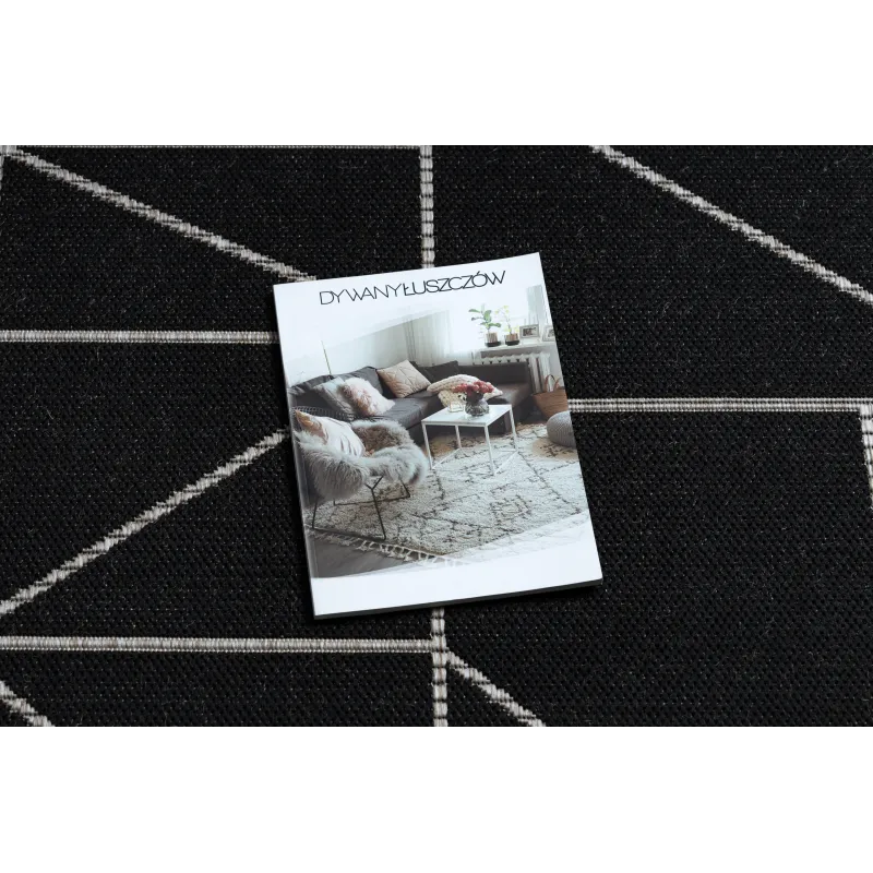 Schwarzer und silberner Sisal Teppich mit geometrischem Muster für stilvolle Räume
