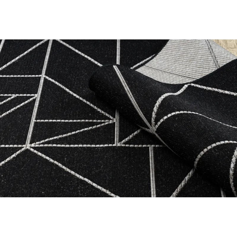 Geometrischer Sisal Teppich, schwarz und silber, geeignet für jeden Raum