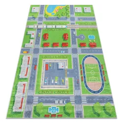 BAMBINO 2624 Waschteppich Stadt, Straßen für Kinder Anti-Rutsch - grün / grau