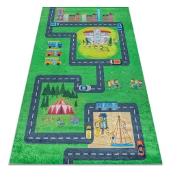 BAMBINO 2660 Waschteppich Stadt, Straßen für Kinder Anti-Rutsch - grün / grau