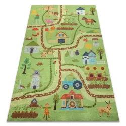 BAMBINO 50200 Waschteppich Dorf, Straßen für Kinder Anti-Rutsch - grün / braun