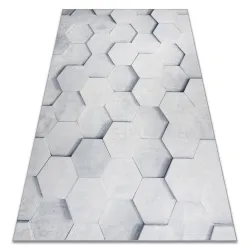Waschbarer Teppich ANDRE 1180 Honeycomb, 3D-Würfel rutschfest - grau - 2. WAHL