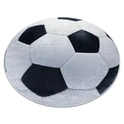 Waschbarer Teppich BAMBINO 2139 Kreis - Fußball für Kinder rutschfest - schwarz / weiß - 2. WAHL