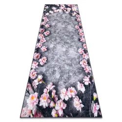 Waschbarer Teppich ANDRE 28170 Blumen rutschfest - grau / rosa