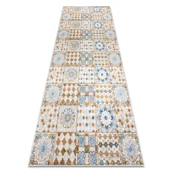 Waschbarer Teppich ANDRE 53010 Lissabonner Fliesen, für die Küche, rutschfest - beige / blau