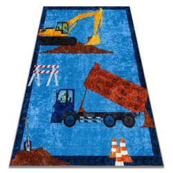 Waschbarer Teppich JUNIOR 51827.803 Lastkraftwagen, Bagger für Kinder, rutschfest - blau - 2. WAHL