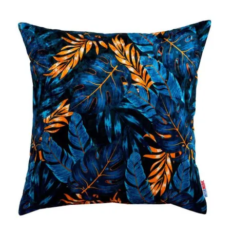 Dekoratives Kissen mit blauen Blättern 60x60 cm, stilvolles Wohnaccessoire