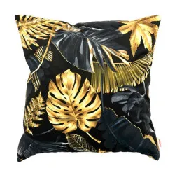 Dekokissen mit goldenem Blattmotiv 60x60 cm, stilvolles Kissen für das Wohnzimmer