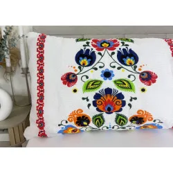 Kissenbezug 50x150 cm – Kreppstoff, Folklore Roter Streifen, Reißverschluss