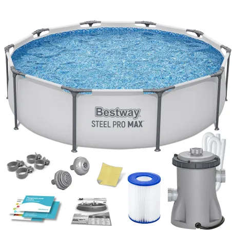 Stahlrahmen Pool 305 x 76 cm, 9-in-1 Set für den Garten