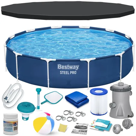 Stahlrahmen Pool 366 x 76 cm, 15-teiliges Set für Sommeraktivitäten