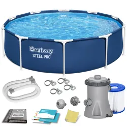 Garten-Stahlrahmen-Pool 305 x 76 cm 8-in-1, robuste Konstruktion, Stahlrahmen-Pool