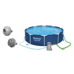 Blauer Garten-Stahlrahmen-Pool 305 x 76 cm 8-in-1, ideal für den Außenbereich