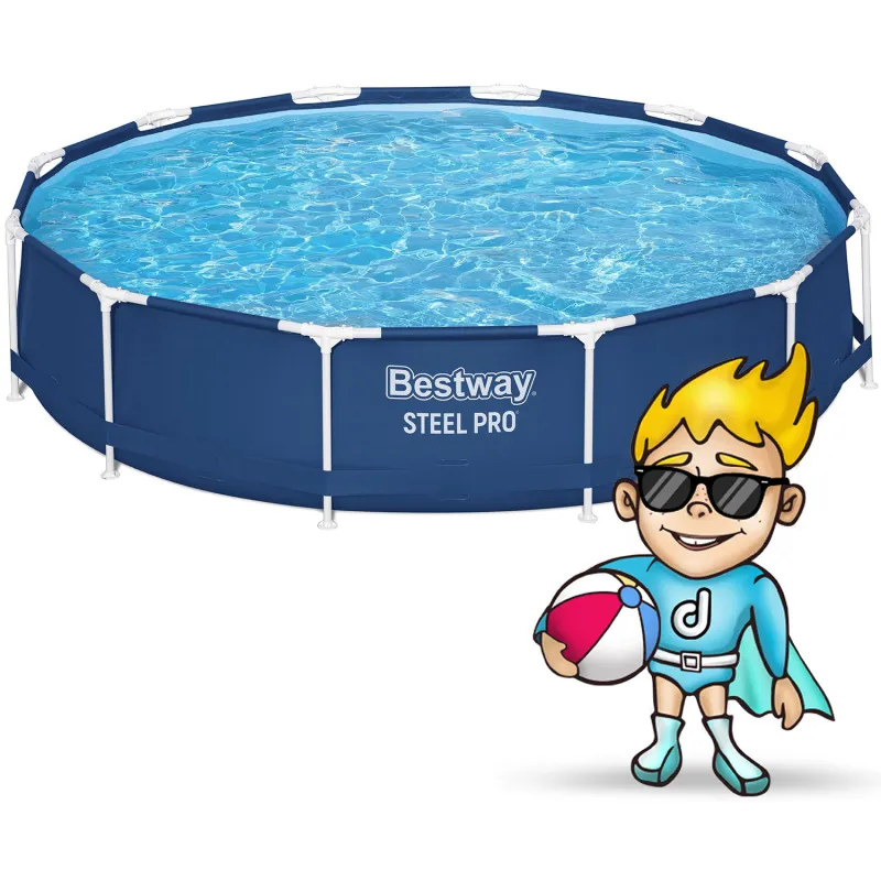Blauer Stahlrahmenpool, ideal für entspannende Stunden im Garten