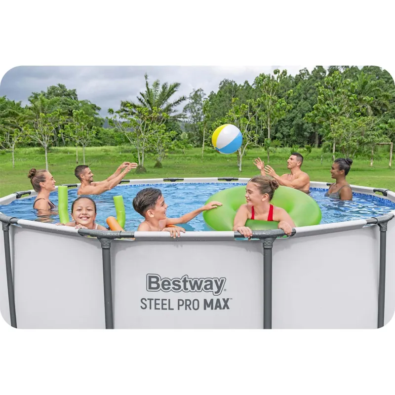 Blauer Stahlrahmen-Gartenpool 396 x 122 cm, ideal für sommerliche Gartenaktivitäten