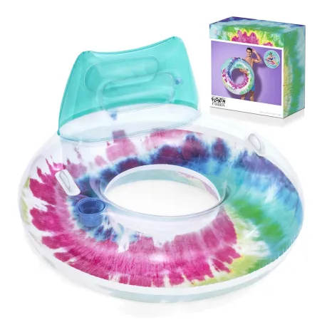 Bestway 43637 Schwimmring mit Rückenlehne, bequemer und bunter Schwimmring