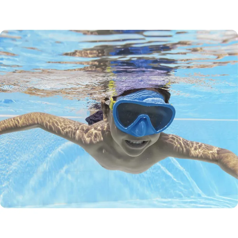 Blaue Schwimmmaske, ideal zum Schwimmenlernen im Pool