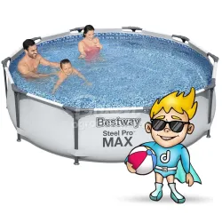 Bestway 56408 Stahlrahmen-Pool 305 x 76 cm 17-in-1, elegantes Design für Gartenentspannung