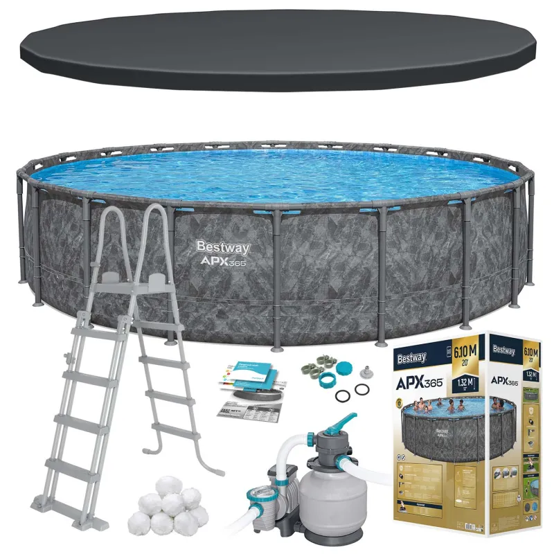 Garten-Stahlrahmen-Pool 610x132 cm 11in1, stabiler Rahmen für den Garten