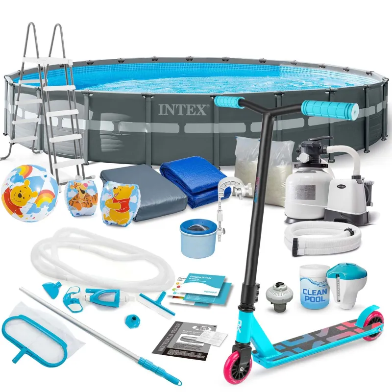Garten-Stahlrahmen-Pool 732 x 132 cm mit Zubehör und gratis Roller