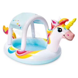 Aufblasbares Einhorn-Kinderbecken mit Dach 254 x 132 cm Intex 58435
