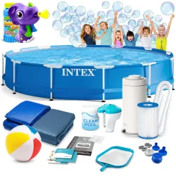 Garten Stahlrahmen Pool 366x76 cm 16in1 INTEX 28212 + Seifenblasenmaschine GRATIS