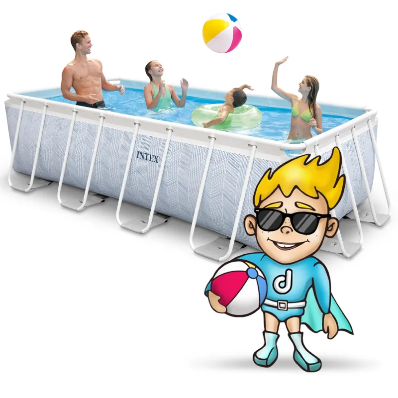 Blauer Stahlrahmenpool, ideal für entspannende Sommertage im Garten
