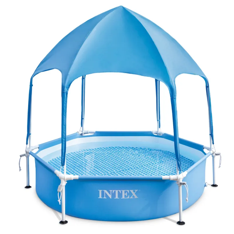 Stahlrahmen Pool für Kinder mit Sonnendach 183 x 38 cm, robustes PVC-Material