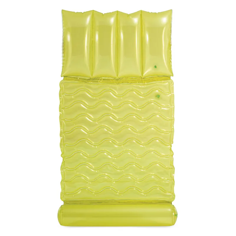 Bequeme limettenfarbene Schwimmmatte, ideal für Strandtage