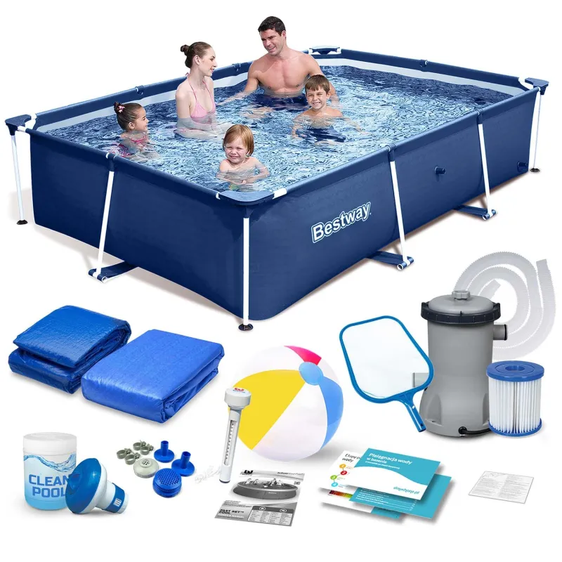 Garten-Stahlrahmen-Pool 259x170x61 cm mit 15-teiligem Set für den Außenbereich