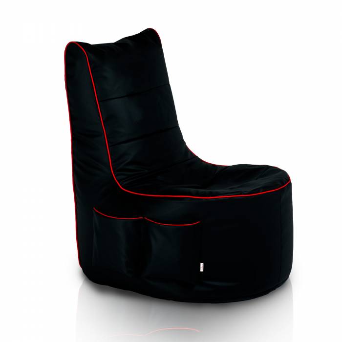 Gaming Sitzsack Sessel Kunstleder mit rotem Keder