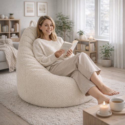 Bouclé-Sitzsack – weiche Teddy-Struktur
